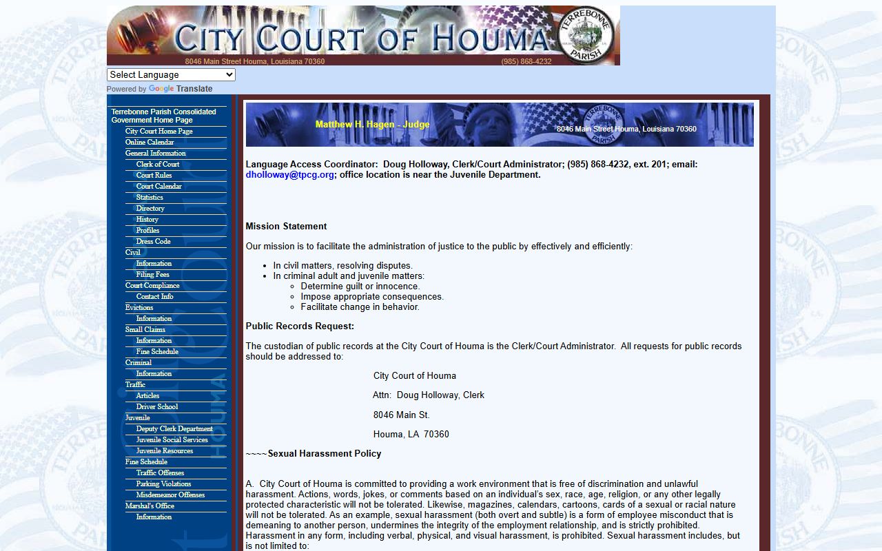 Houma City Court building - source for Houma city court docket records