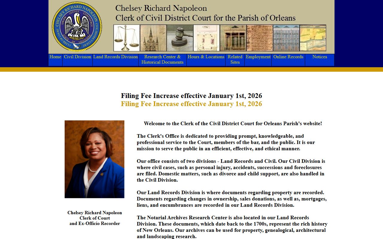 Orleans Parish Civil District Court clerk online records portal