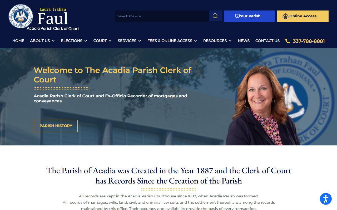 Acadia Parish court docket search portal on the Clerk of Court website