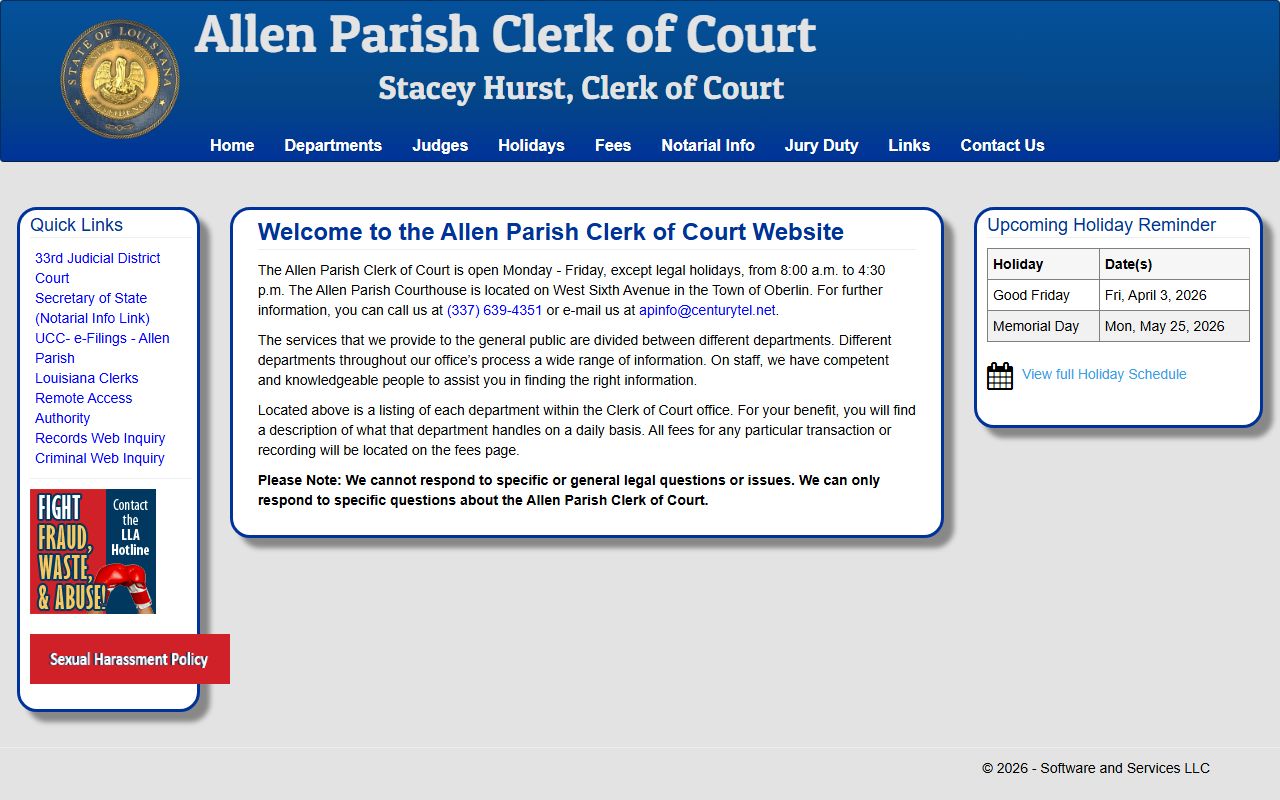 Allen Parish court docket search page on the Clerk of Court website