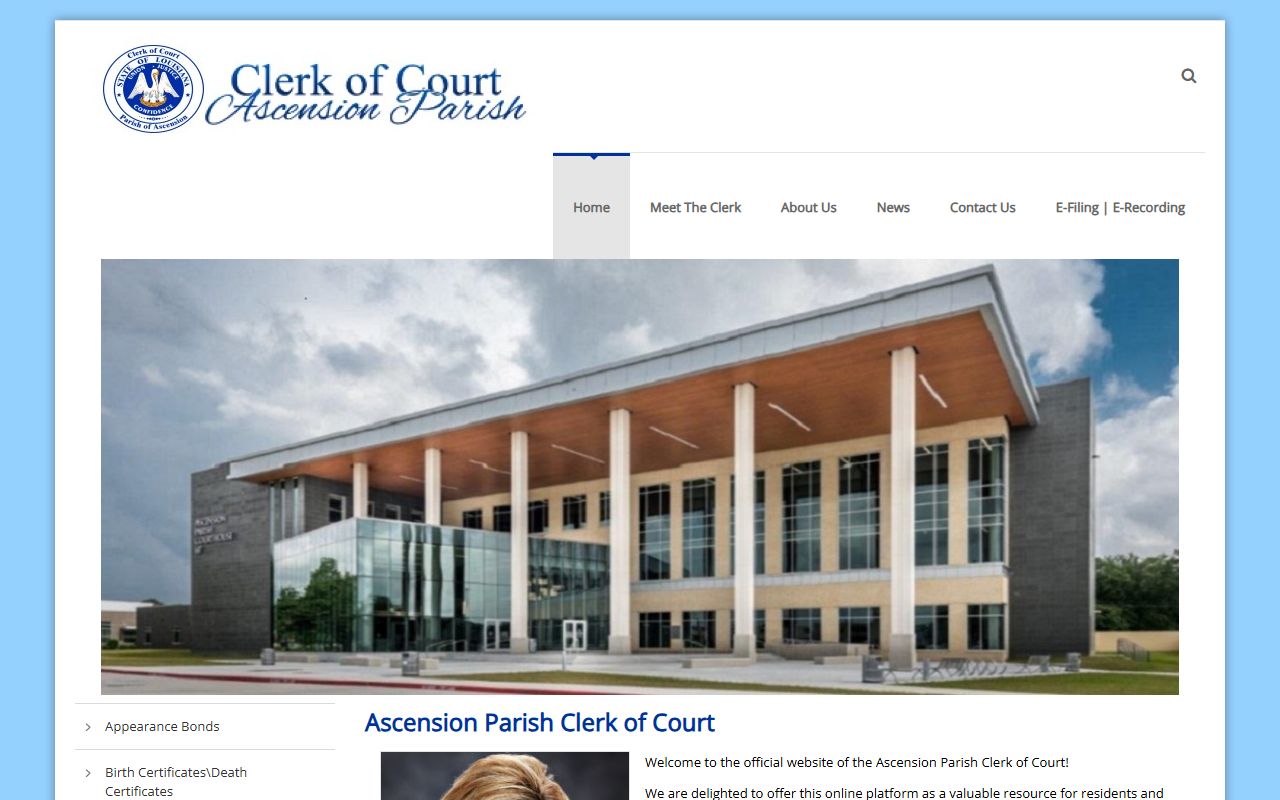 Ascension Parish court docket search portal on the Clerk of Court website