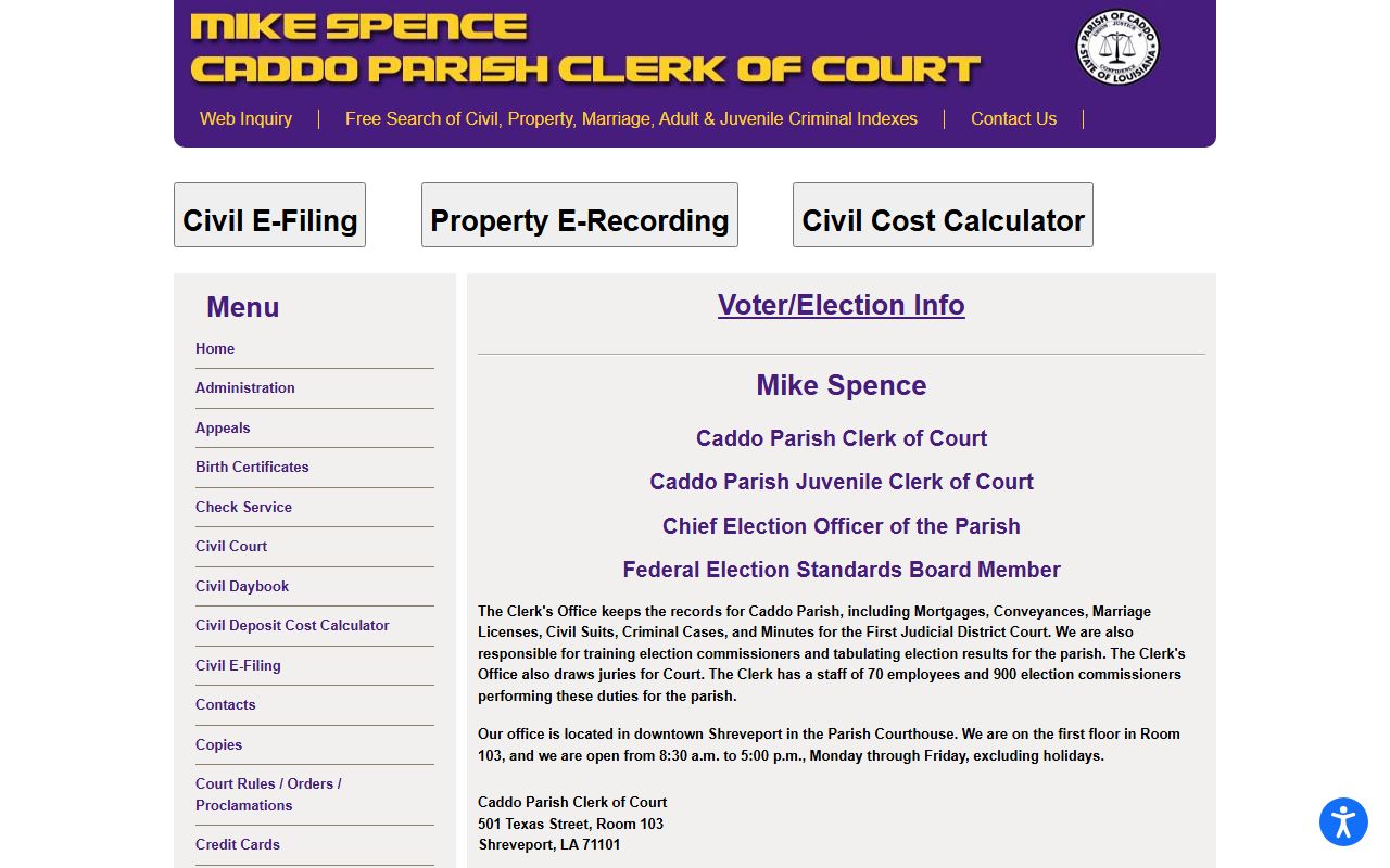 Caddo Parish court docket search portal on the Caddo Parish Clerk of Court website