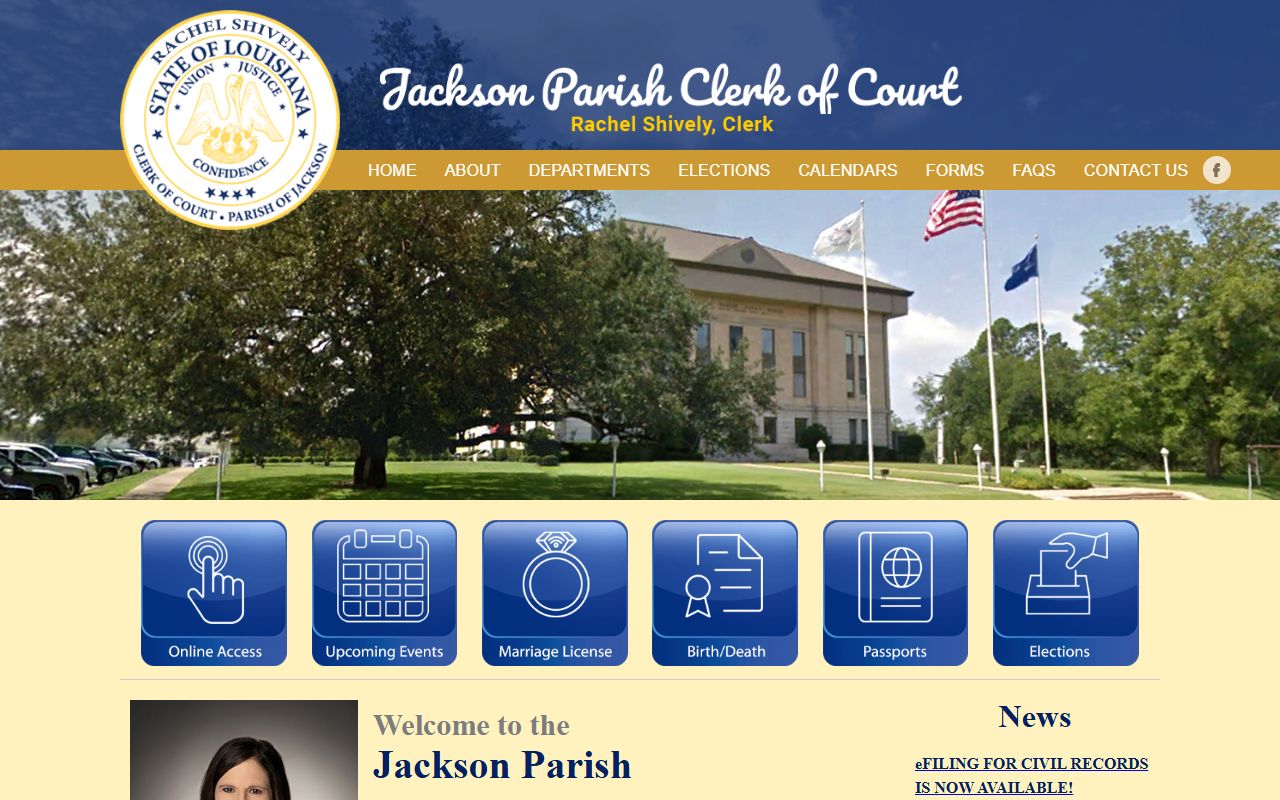 Jackson Parish Clerk of Court website showing court docket access options