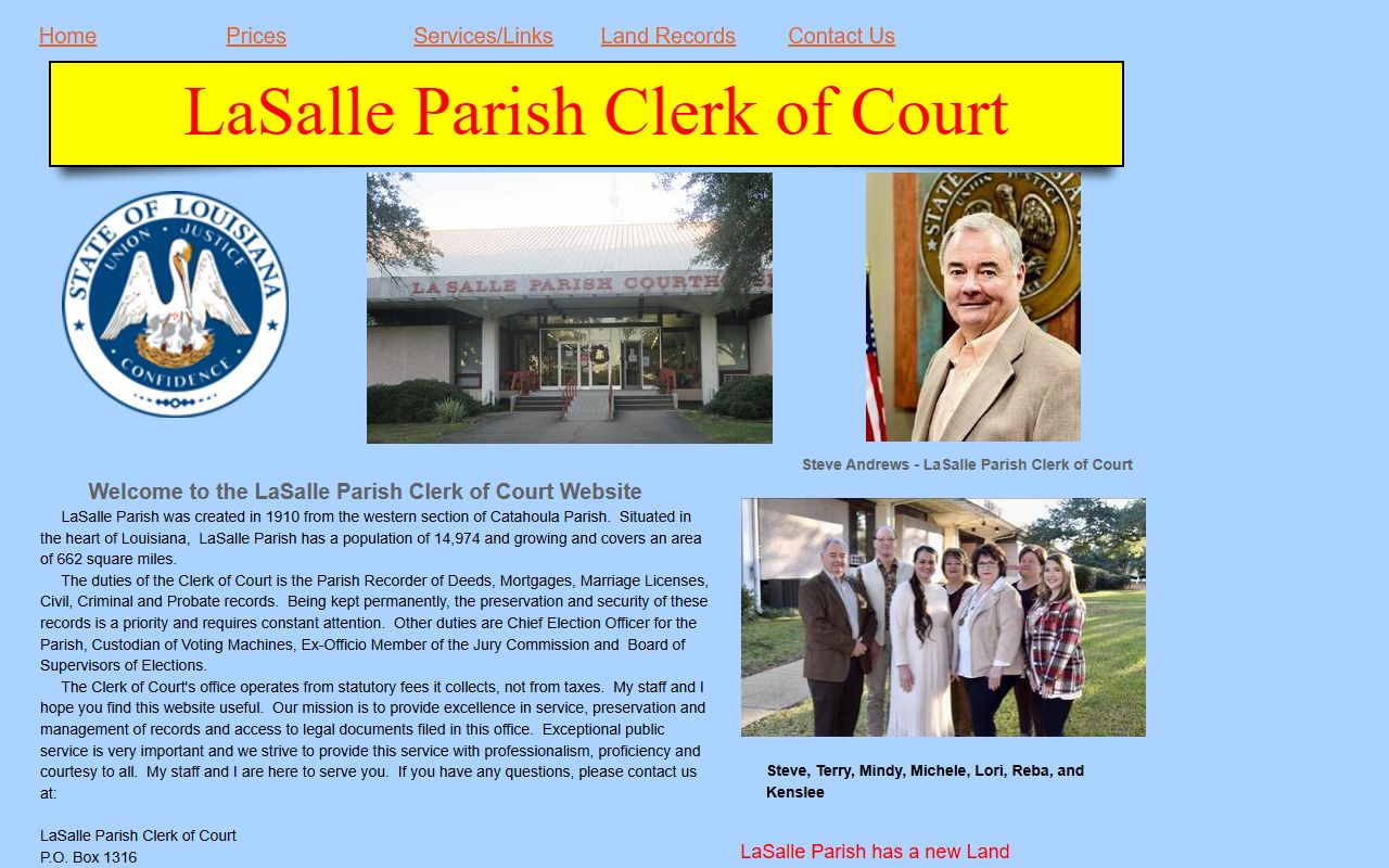 LaSalle Parish Clerk of Court website for court docket and land records in Jena Louisiana
