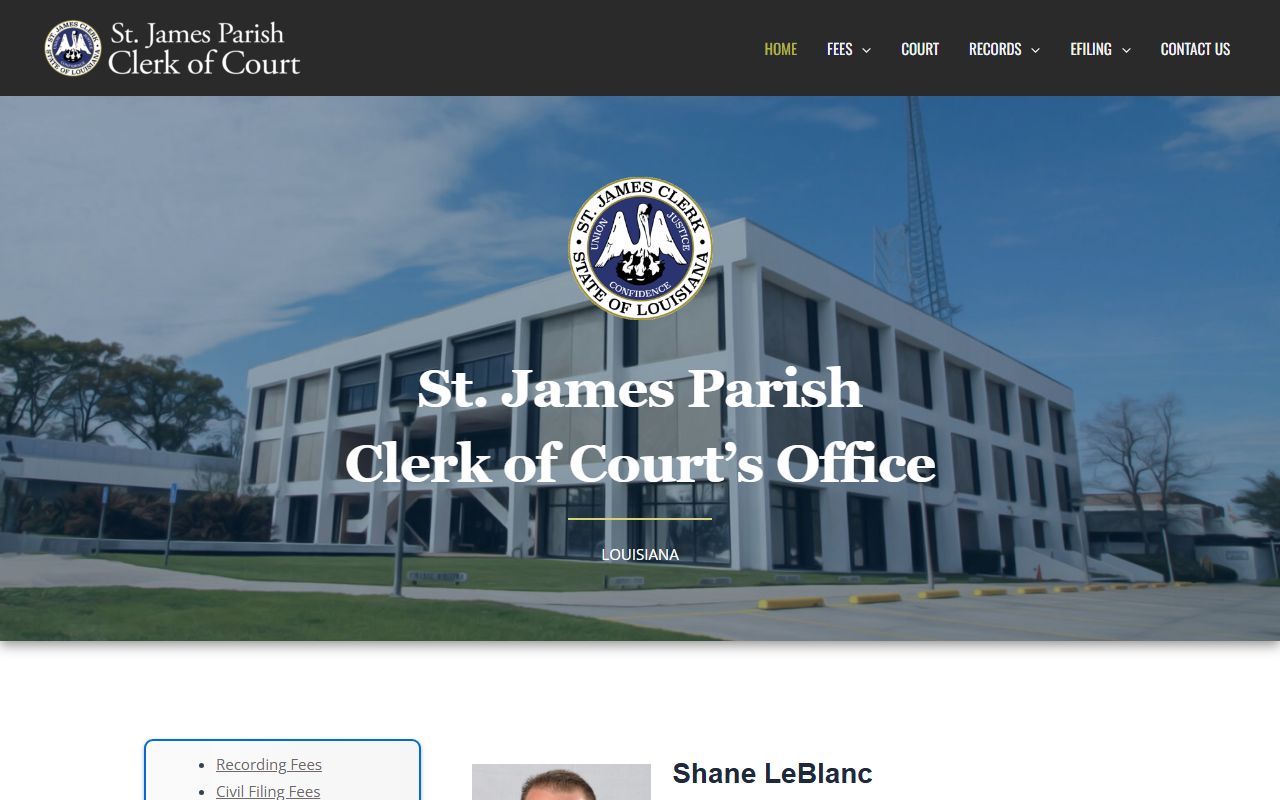 St. James Parish Clerk of Court website for court docket records in Convent Louisiana