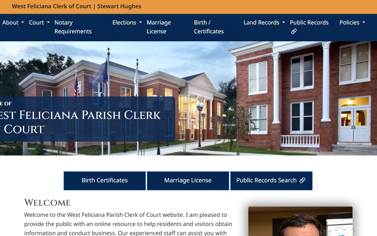 West Feliciana Parish Clerk of Court website for court docket and land records in St. Francisville Louisiana