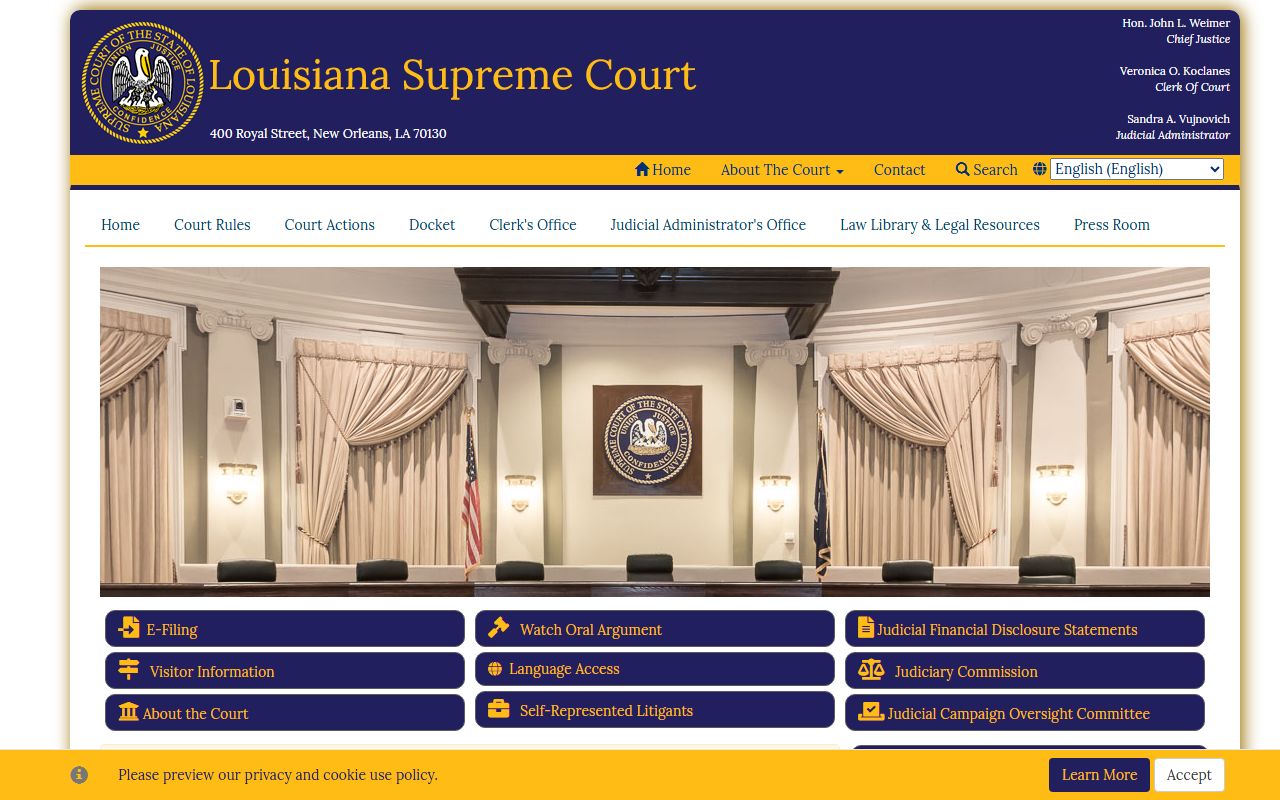 Louisiana Supreme Court docket and case search online