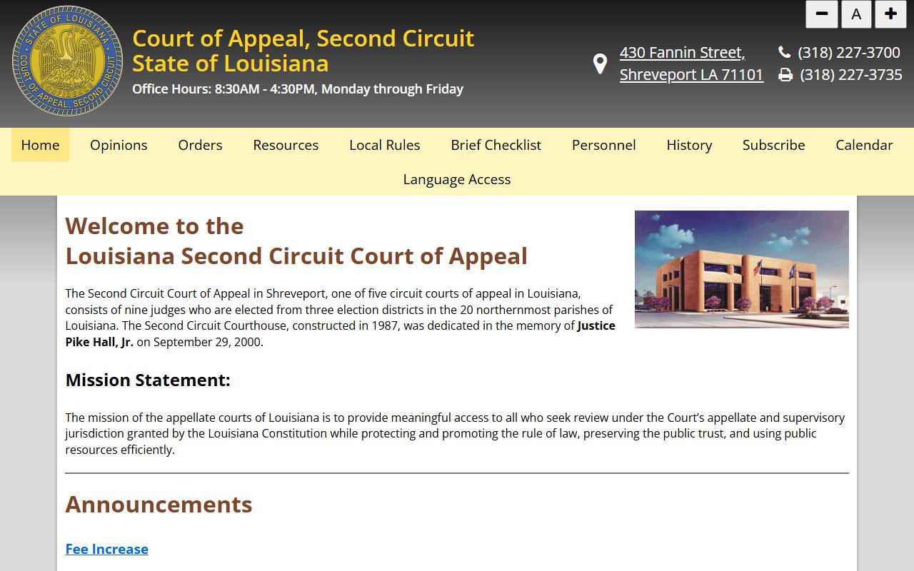 Second Circuit Court of Appeal Louisiana court docket and opinions